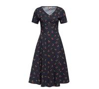 Queen Kerosin Damen Swingkleid Sommerkleid Cherry Rockabella 50s Retro Vintage V-Ausschnitt Kurzarm Allover-Print Baumwolle Cherry
