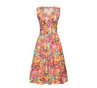 Queen Kerosin Damen Swingkleid Sommerkleid Pinup 50S Rockabella Ärmellos Allover-Print Baumwolle V-Ausschnitt Miami California Miami & Long Beach