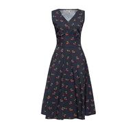 Queen Kerosin Damen Swingkleid Sommerkleid Rockabella Cherry Kirsch 50s Ärmellos Allover-Print Baumwolle V-Ausschnitt Pinup Cherry