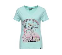 Queen Kerosin Damen T-Shirt · Printshirt · Vintage · Logodruck · 50s · Retro · Rockabella · Rockabilly · Slim Fit · Elastisch · V-Ausschnitt · Kurzarm · Sweep It Under The Carpet