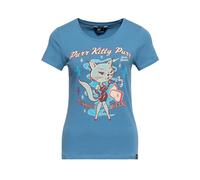 Queen Kerosin Damen T-Shirt Rockabilly Kitty 50S Slim Fit Front-Print Retro Vintage Rock'n'roll Cat Comic Art Purr Kitty Purr