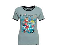 Queen Kerosin Damen T-Shirt Rundhals Kurzarm Slim Fit Kontrastfarben Figurbetont Italien Rom Rome Vintage Retro Ringer Contrast Print Artwork Rome for Lovers