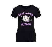 Queen Kerosin Damen T-Shirt · Top · Frontprint · Print · Bedruckt· Rockabilly · Rockabella · Cat · Katze · Artwork · Druck · 50s · Pinup · Retro · Vintage · Rundhals · Slim Fit · Rockabilly Kitten