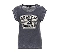 Queen Kerosin Damen T-Shirt · Top · Mit Roll-up Sleeves · Washed-Look · Kurzarm · Enzym Wash · Biker · Rocker · 70s · Style · Motorrad · Chopper · Vintage · Used Look · Retro · Forever 2 Wheels