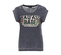 Queen Kerosin Damen T-Shirt · Top · Printshirt · Washed Optik · Enzym Wash · Roll-up · Kurzarm · T-Shirt · Biker · Rocker · Style · Motorrad · Vintage · Used Look · Retro · 70s · Bad Ass Babe