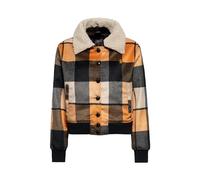 Queen Kerosin Damen Trucker Jacke Sherpajacke Collegejacke Langarm Fliegerjacke Vintage Retro Karo Winterjacke Teddyfell Wolle Wolljacke Qk