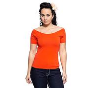 Queen Kerosin Damen U-Boot Slim Fit T-Shirt Baumwolle Stretch Sexy Rücken Ausschnitt