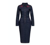 Queen Kerosin Damen Western Pencil Kleid Roses Denim S