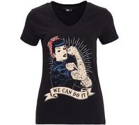QueenKerosin Print-Shirt „We can do it“ mit großem Vintage-Druck vorne, Schwarz