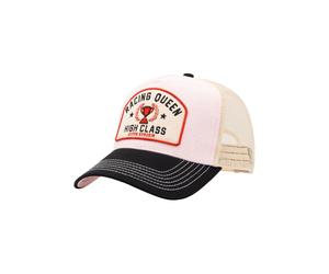Queen Kerosin Straw Trucker Cap mit Patch hellem Rosa & Beige