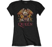 Rock Off Queen Ladies T-Shirt Classic Crest Black (size S)