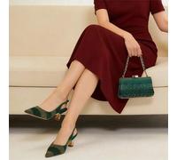QueenaYan Damen Schuhe und Tasche Set, hochwertige Strass-Handwerkskunst bei hoher Temperatur, Damen Spitzschuh Peep Zehen High Heels, Farbblock Strei