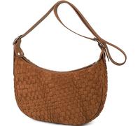 Queenoris Gewebte kleine Halbmondtaschen für Damen, veganes Leder, Umhängetasche, trendige Crossbody-Börsen mit verstellbarem Riemen, braunes Wildleder