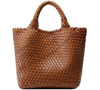Queenoris Gewebte Tasche für Damen, veganes Leder, Tragetasche, groß, Sommer, Strand, Reisen, Handtasche und Geldbörse, Retro, handgefertigte Umhängetasche, Braun 1, Medium