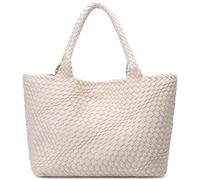 Queenoris Gewebte Tasche für Frauen, Mode Top Griff Umhängetasche Veganes Leder Shopper Tasche Große Reisetasche, Beige