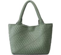 Queenoris Gewebte Tasche für Frauen, Mode Top Griff Umhängetasche Veganes Leder Shopper Tasche Große Reisetasche, Bean Green