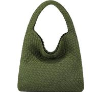 Queenoris Modische gewebte Geldbörse für Damen, Top-Griff, Schultertasche, weiche Sommer-Hobo-Tragetasche, Olivgrün-Wildleder, Medium