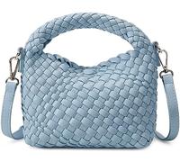 Queenoris Modische kleine gewebte Tasche für Damen, handgefertigte Mini-Hobo-Tragetasche, Crossbody-Tasche, Handtasche, Reisen, Sommer, Strandtasche, Himmelblau