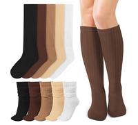 Queenshin 5 Paar Kniestrümpfe Damen Knit Slouch Socken Gestrickte Trachtensocken Stiefelsocken Lange Socken Scrunch Kniehohe Strickstiefel Strümpfe Einheitsgröße 35-42