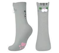 Queenshin Lustige Niedliche Katzen Baumwolle Socken Damen mit 3D-Augen Tier Motiv 35-42 Weiche Atmungsaktiv Geschenkidee für Katzenliebhaber Grau