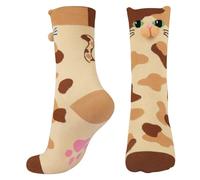 Queenshin Lustige Niedliche Katzen Baumwolle Socken Damen mit 3D-Augen Tier Motiv 35-42 Weiche Atmungsaktiv Geschenkidee für Katzenliebhaber Braun