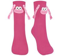 Queenshin Lustige Rosarot Cartoon Baumwolle Socken Damen mit 3D Zöpfen Mund 25-37 Weiche Atmungsaktiv für Party Freizeit Geschenkidee