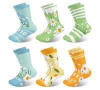 Queenshin Schulkind Socken Mädchen Kinder Lustige Bunte Blume Motiv Neuheit Verrückte Niedlich Gänseblümchen Crew-Socken 6 Paar Geschenke 5-8 Jahre Größe 28-32 Atmungsaktiv Weich