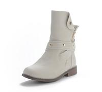Queentina Damen Stiefeletten warm gefüttert Nieten Boots Biker Stiefel BH201 Beige 37