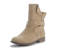 Queentina Damen Stiefeletten warm gefüttert Nieten Boots Biker Stiefel BH201 Khaki 37