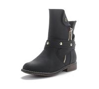 Queentina Damen Stiefeletten warm gefüttert Nieten Boots Biker Stiefel BH201 Schwarz 37