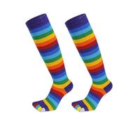 QUEENYARD 1 Paar Regenbogen-Zehensocken, bunte 5-Zehen-Wadensocken, Regenbogen-gestreift, lustige lange Zehensocken für Damen und Mädchen, violett, Einheitsgröße