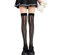 QUEENYARD Damen Overknee-Socken, Oberschenkelhohe Socken, lange Röhrenbeinstulpen, Strümpfe, dunkel, vertikale Streifen, Leggings Socke, Schwarz , Einheitsgröße