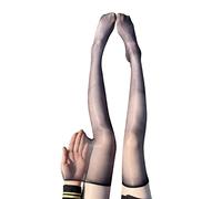 QUEENYARD Damen-Strümpfe, sexy, ultradünn, durchsichtig, seidig, durchsichtig, Overknee-Socken, glänzende Strümpfe, Schwarz , Einheitsgröße