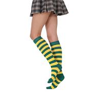 QUEENYARD Gestreifte Kniestrümpfe für Damen, Baumwolle, lang, gestreift, bedruckt, Oberschenkelhoch, gestreift, Baumwolle, bunt, lustig, kniehohe Socken, Grün/Gelb, Einheitsgröße