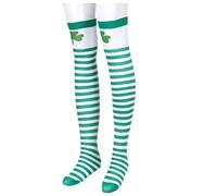 QUEENYARD Irish Saint Patricks Oberschenkelhohe Strümpfe Kleeblatt gestreift Overknee Socke, Grüne Streifen 1, Einheitsgröße