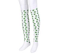 QUEENYARD Irish Saint Patricks Oberschenkelhohe Strümpfe Kleeblatt gestreift Overknee Socke, weiß, Einheitsgröße