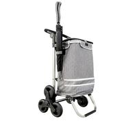 QUICK STAR Faltbarer Aluminium Einkaufstrolley 57L (48L + 9L Kühlfach) Grau, 50kg Traglast, 35x45x98cm, Eva Treppenräder Ø32cm, Klappbar, Als Sackkarre & Umhängetasche nutzbar, Einkaufswagen Haken