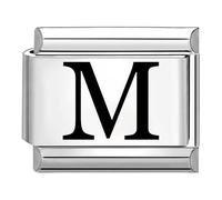 Quiges - 9mm Laser geätzt Italian Style Modul Edelstahl Alphabet Buchstabe M für Italienische Armbänder