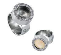Quiges Edelstahl Wechselbare Mini Coin Münze Solitär-Ring Damen Silber Glänzend mit Zirkonia Durchmesser 17mm