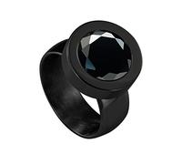 Quiges Schwarzer Ring Edelstahl Glänzend 12mm Mini Coin Halter Wechselring und Austauschbar Schwarzes Rundes Zirkonia Coin in Größe 17mm