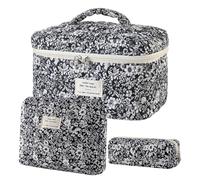 Quilted Cosmetic Bag, Grooming Balm Aid, 3 Pieces Large Cotton Beauty Pouch with Safety, Zippered Makeup Organizer Tool with Comfort, Modern Travel Design Style, Accessory for Women 5.28x3.35 inches