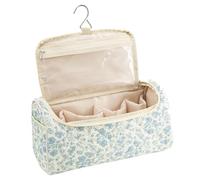Quilted Makeup Organizer Bag - Cotton Storage | 25x15cm Hook Hanging Cosmetic Bag with Compartments for Hair Curler, Brushes, Toiletries, Travel, Gym, Bathroom, or Road Trip