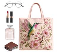 Quilted Tote Bag, Large Capacity Carryall Bag, Floral Pattern Fashion Tote, Cotton Quilted Shoulder Design, Women Casual Handbag Accessory, Travel Work Office School Beach Shopping 16.93x15.75x3.94in