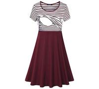 Quinee Stillkleid zum Stillen Umstands-Sommerkleid Kurzarm, rot / weiß, Klein