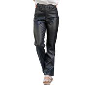 QUINTRA Damen Business Hose aus Kunstleder mit hohe Taille und gerade Bein Lederhose mit Taschen (Black, S)