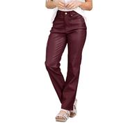 QUINTRA Damen Business Hose aus Kunstleder mit hohe Taille und gerade Bein Lederhose mit Taschen (Wine, M)