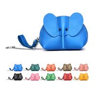 quipuda Super Mini Echtes Leder Schlüsseletui, Schlüsseltasche für Damen Herren, Münzbörsen für Damen (Blau-Elefant)