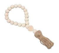 Qukaim Holzperlenkette mit Quaste Handmade Farmhouse Deko aus Natürlichen Holzperlen & Jute, 28cm Boho Landhaus Wanddeko, DIY Geschenk für Hochzeit, Einweihung oder als Türgriff