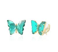 QUKE Schmetterling Form Grün Kristall Ohrclips Ohrstecker Ohrringe Gold Nicht Durchbohrt Ohrstecker für Frauen Mädchen