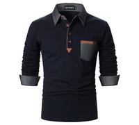 QUNERY Poloshirt Herren Langarm Getäfelt T Shirts Golf Tennis Hemden Casual Tops Navy blau M